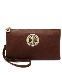 Womens Multi Compartment Functional Emblem Crossbody Bag With Detachable Wristlet WU020L COFFEE